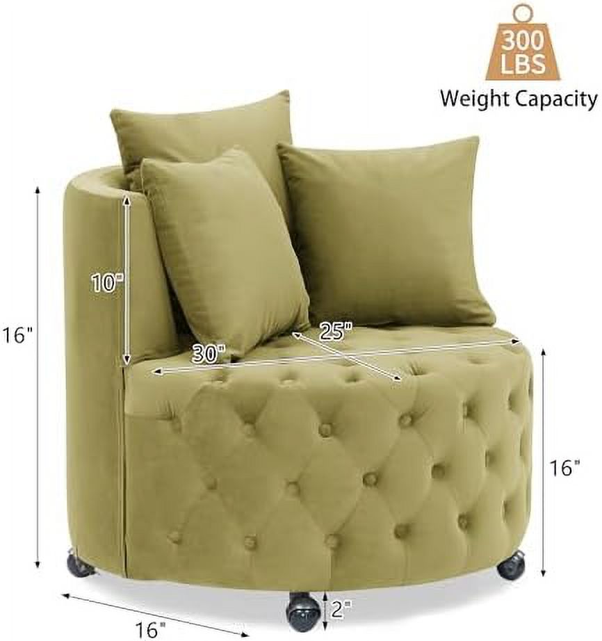 Pink Velvet Swivel Barrel Chair with 3 Pillows and Wheels J84443