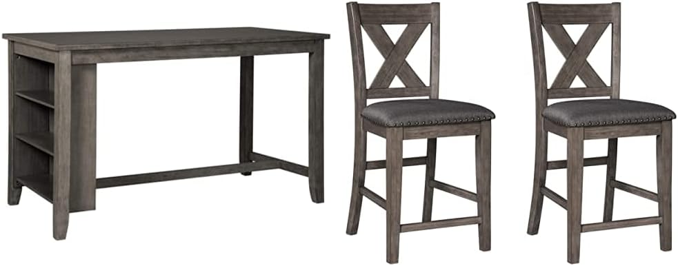 Rustic Counter Height Dining Table with Storage, Dark Gray R9216