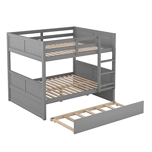 Twin Over Full Solid Wood Bunk Bed with Slide and Stairs E9877