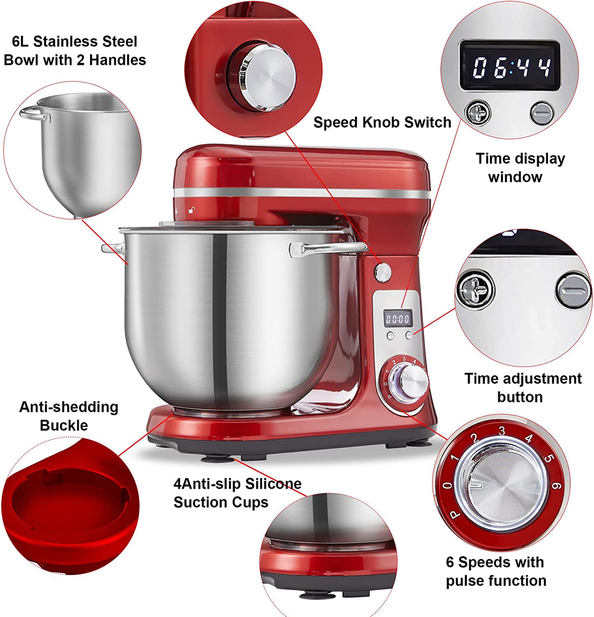 6.5-QT Red Electric Stand Mixer with Stainless Steel Bowl Z7586