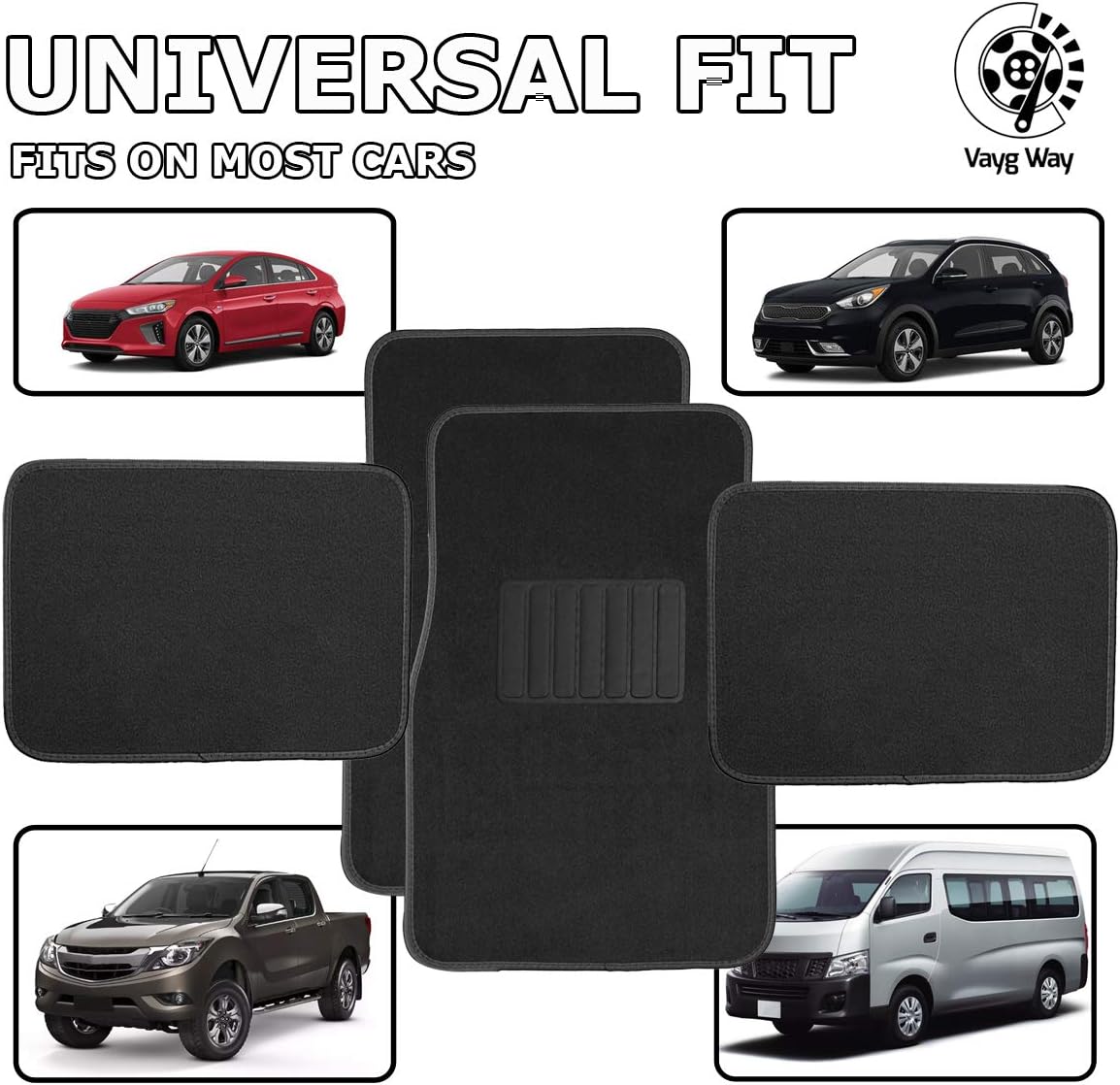 Black 4 Piece Heavy Duty Carpet Floor Mat Set H487353