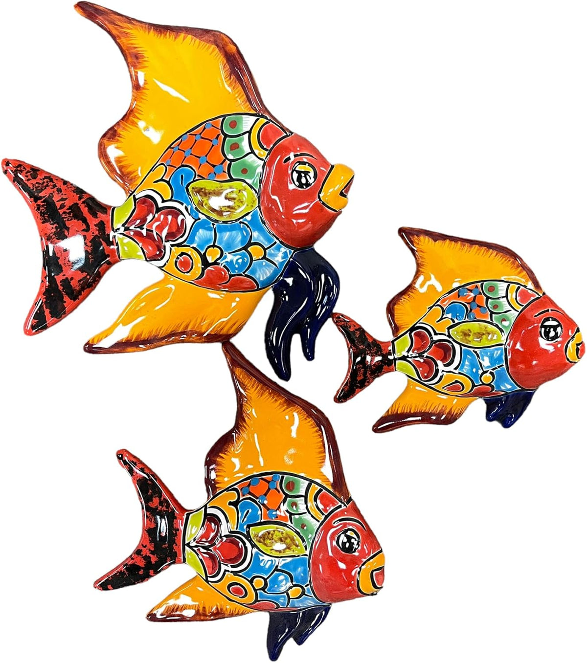 Talavera Fish Sculpture 3pc Multicolor Hand Painted Y748961