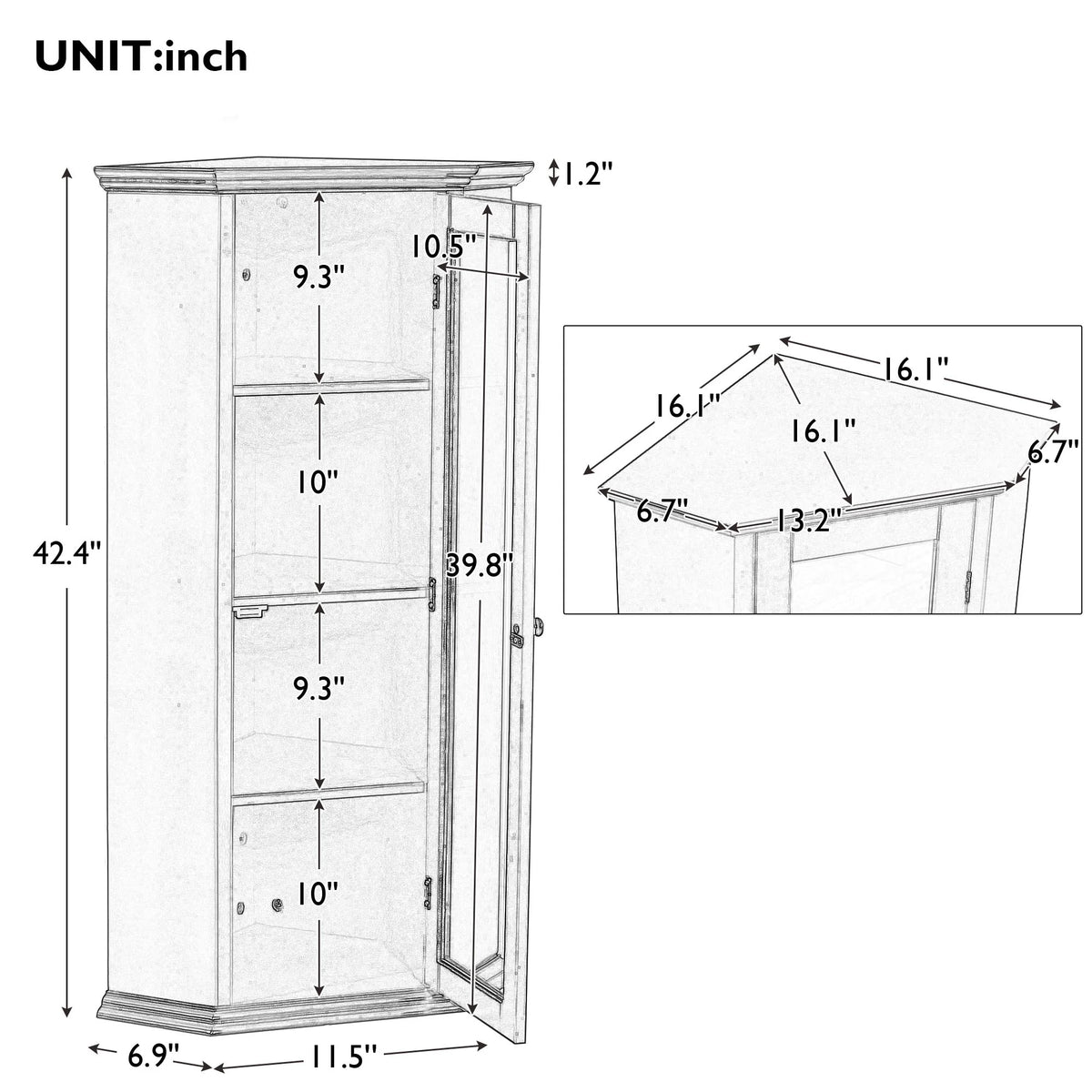 Freestanding Bathroom Cabinet with Glass Door, MDF Board with Painted Finish M76884