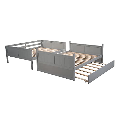 Twin Over Full Solid Wood Bunk Bed with Slide and Stairs E9877
