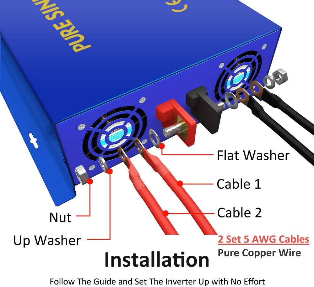 2000W Pure Sine Wave Power Inverter 24V DC to AC 120V with Remote Switch Q7814