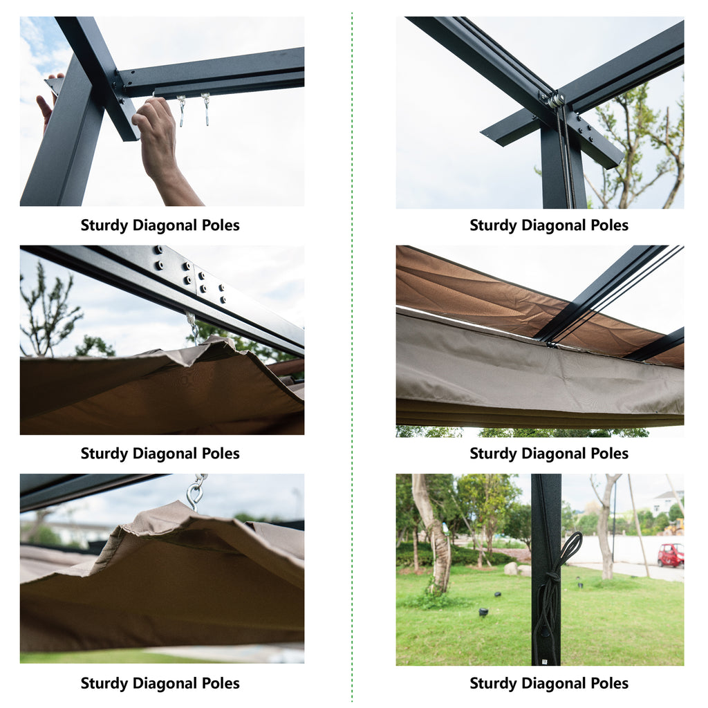 9 x 9 Ft Outdoor Steel Pergola Gazebo with Sun Shades Canopy I76558