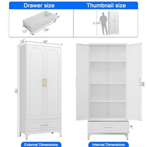 White 71 Inch Tall Metal Storage Cabinet with Doors and Shelves Y53735