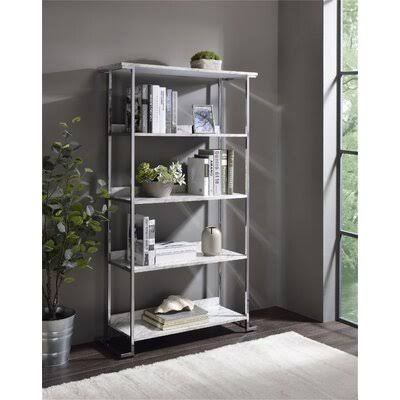 White Printed Faux Marble Bookcase K396