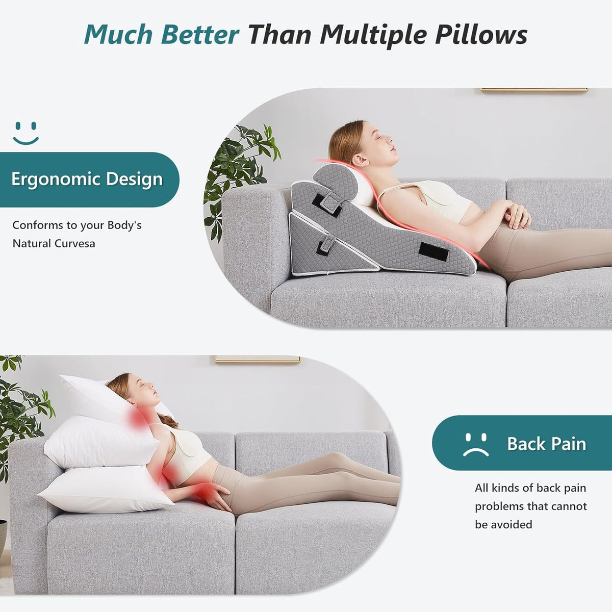 3 PCS 35D Adjustable Triangle Wedge Pillow Set (white grey) J8157