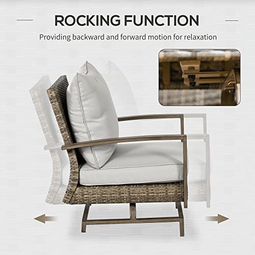 4 Piece Wicker Patio Furniture Set with 2 Rocking Chairs, Loveseat Sofa, Cushions, Aluminum Table, Light Gray L139790