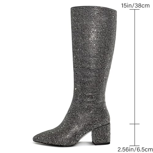 Low Chunky Pointed Toe Ankle Boots with Rhinestone K843510