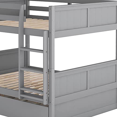 Twin Over Full Solid Wood Bunk Bed with Slide and Stairs E9877