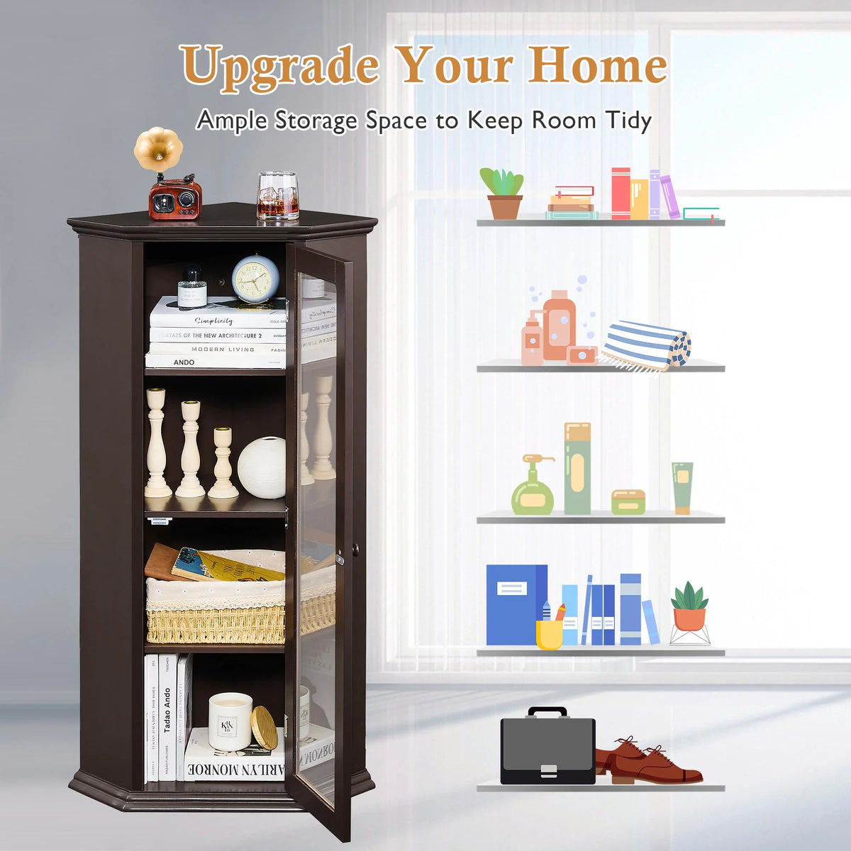 Freestanding Bathroom Cabinet with Glass Door, MDF Board with Painted Finish M76884