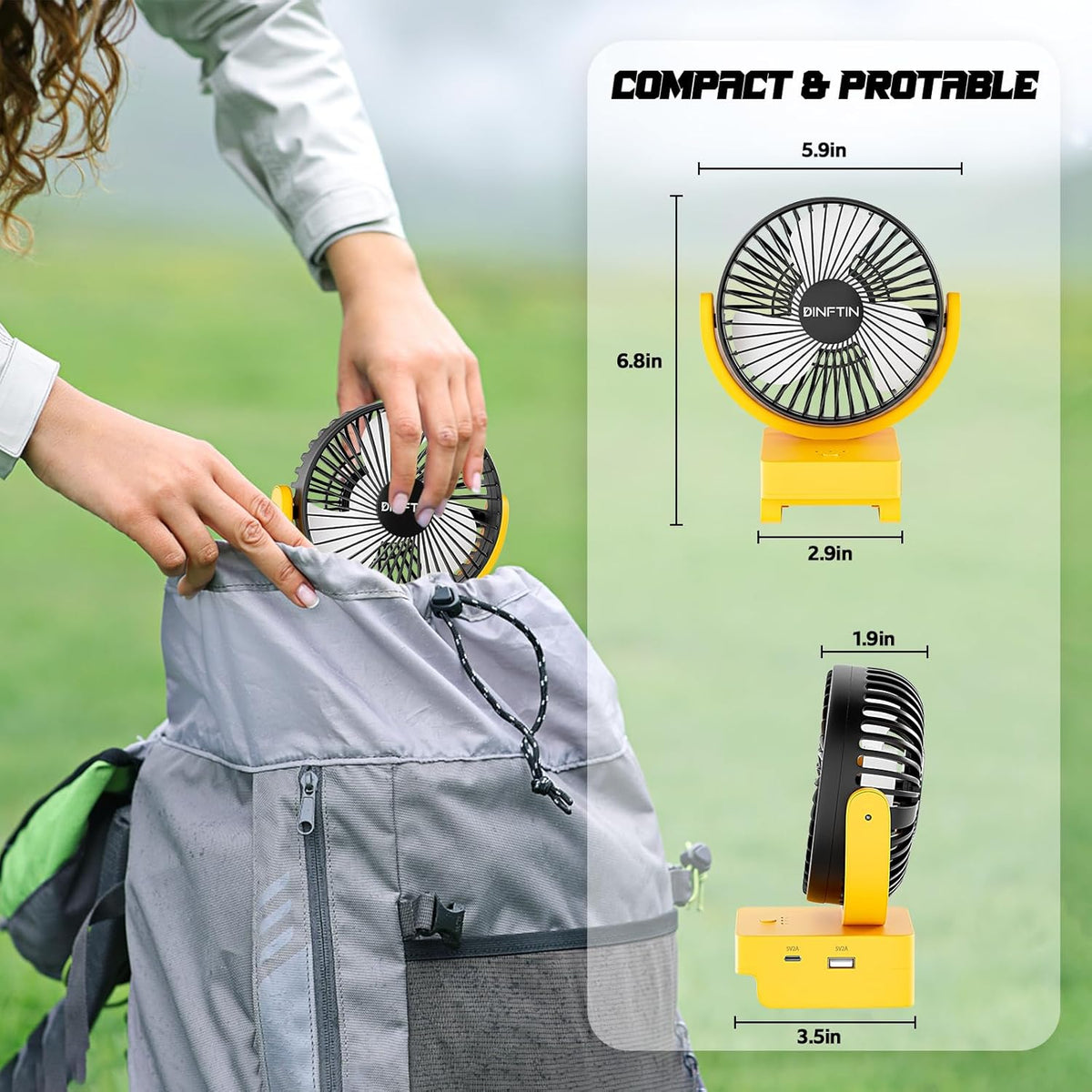 Cordless Fan for 18V 20V Lithium-Ion Batteries, 3-Speed Control, USB & Type-C Charging Q4738