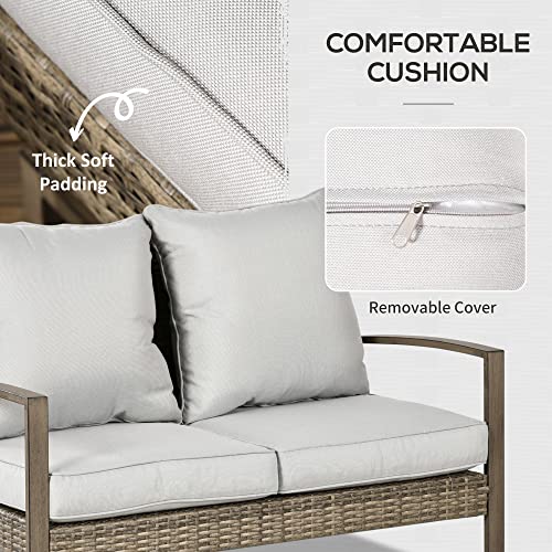 4 Piece Wicker Patio Furniture Set with 2 Rocking Chairs, Loveseat Sofa, Cushions, Aluminum Table, Light Gray L139790