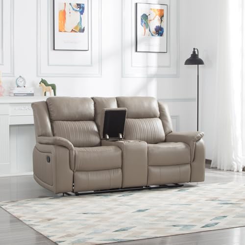 Double Recliner Sofa with Pillow Top Armrest and Storage C60175