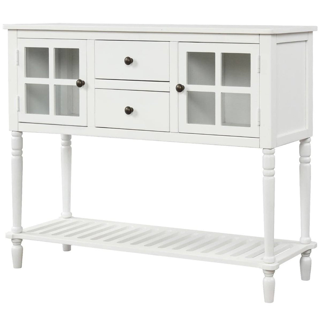 White Farmhouse Console Table with Glass Storage Cabinet A772978