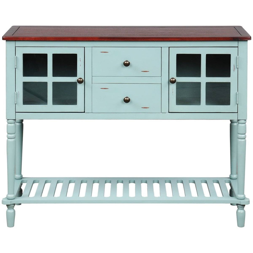 White Farmhouse Console Table with Glass Storage Cabinet A772978