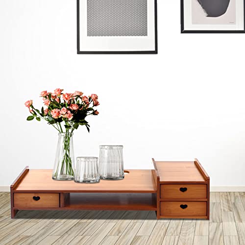 Monitor Stand with Storage Drawer Adjustable Desktop Storage Organizer Computer Stand (Wood Color) E157