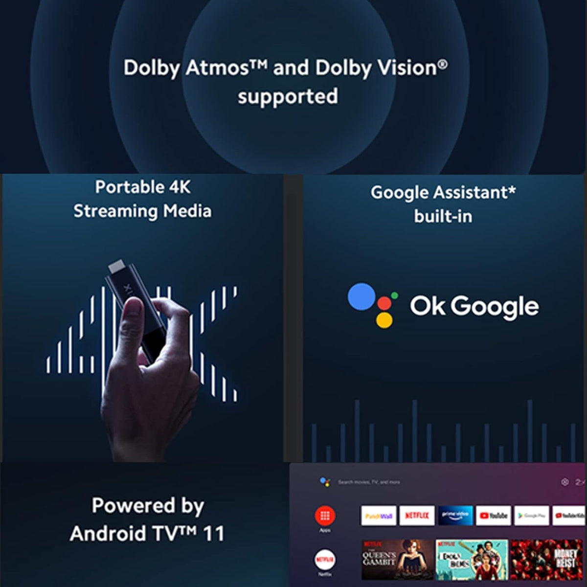 4K Ultra HD Streaming Device with Android TV 11 and Google Assistant Voice Remote T25246