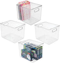 Clear 4 Pack Plastic Stackable Storage Organizer Bin with Handle E468596