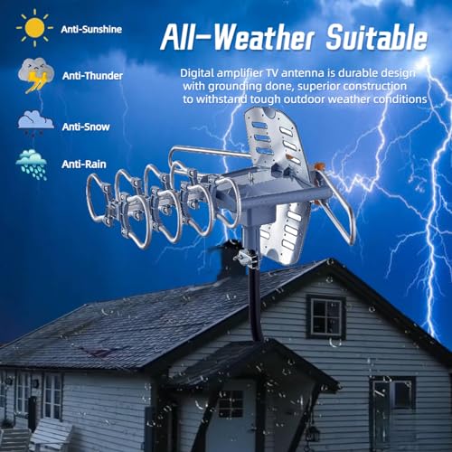 Outdoor TV Antenna, Long Range, 360° Rotation, 4K 1080P VHF UHF, with Remote and 40ft RG6 Coax Cable A768048