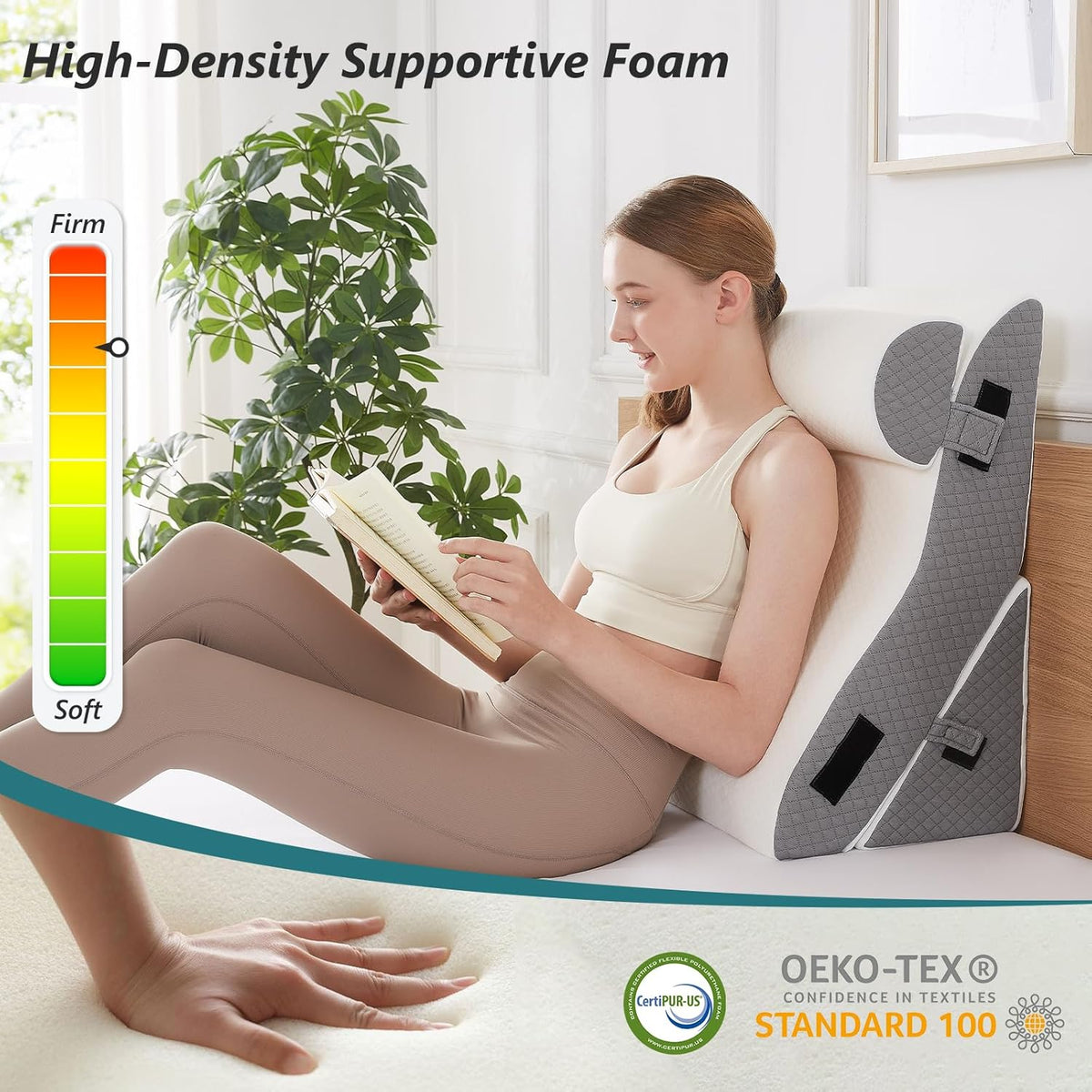 3 PCS 35D Adjustable Triangle Wedge Pillow Set (white grey) J8157