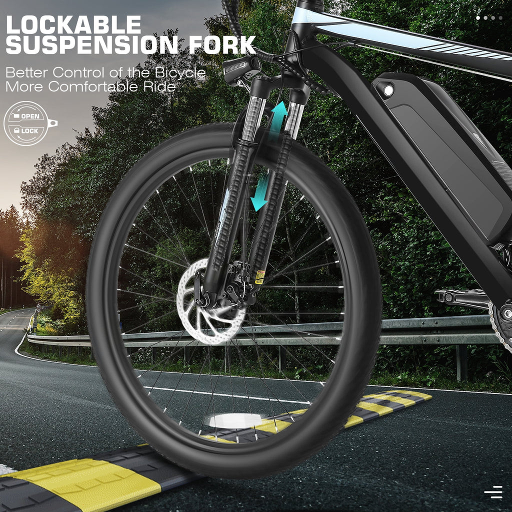 26" Electric Mountain Bike with 48V Battery, Shimano 21 Speed, Lockable Suspension Fork G770305