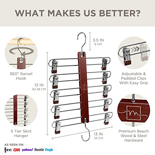 European Beechwood 5 Tier Skirt Hangers with Clips U971
