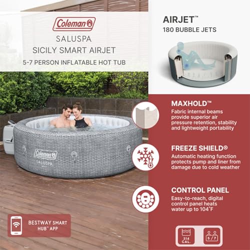 Grey Large Round Inflatable Hot Tub with 180 AirJets and EnergySense Cover L49013