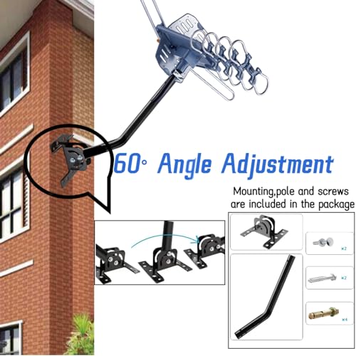 Outdoor TV Antenna, Long Range, 360° Rotation, 4K 1080P VHF UHF, with Remote and 40ft RG6 Coax Cable A768048