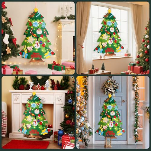 3.3FT Felt Christmas Tree with 32 Ornaments and String Lights X20387