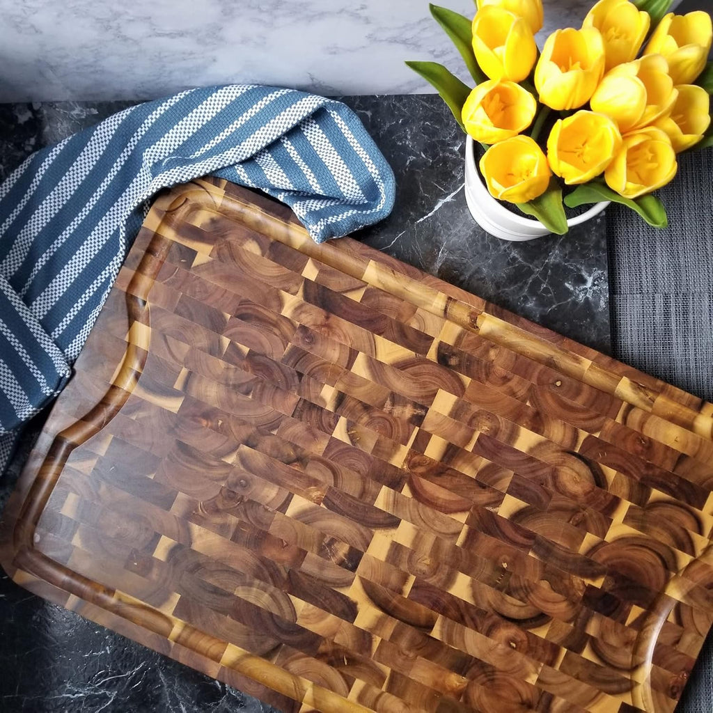 Acacia End Grain Cutting Board with Juice Groove, 24" x 16" x 1" R734