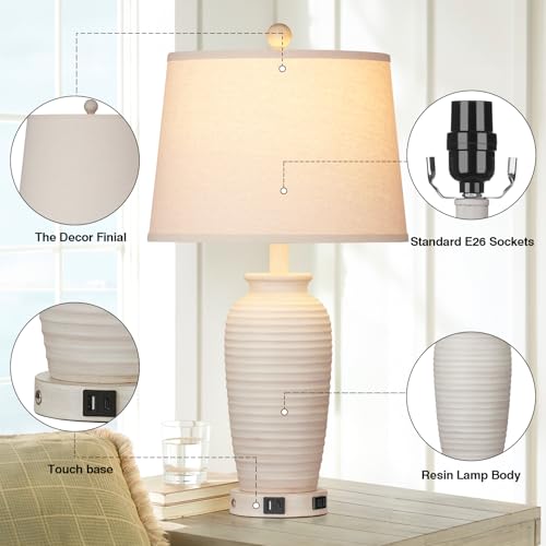 Set of 2 25" Touch Control Table Lamps with USB A+C Ports & AC Outlet H5119