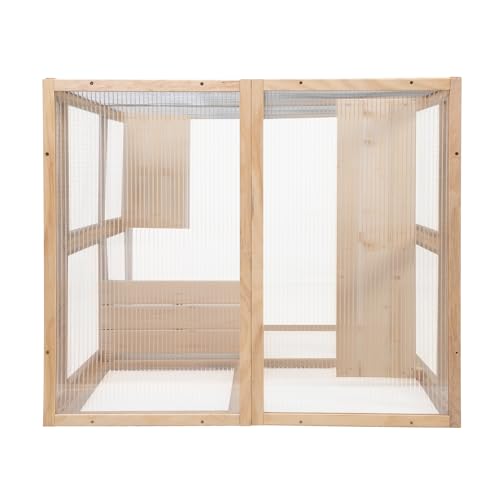 Extra Large Outdoor Wooden Cat Cage Waterproof Roof Catio with 7 Platform and 2 Resting Box (Orange) Z529539