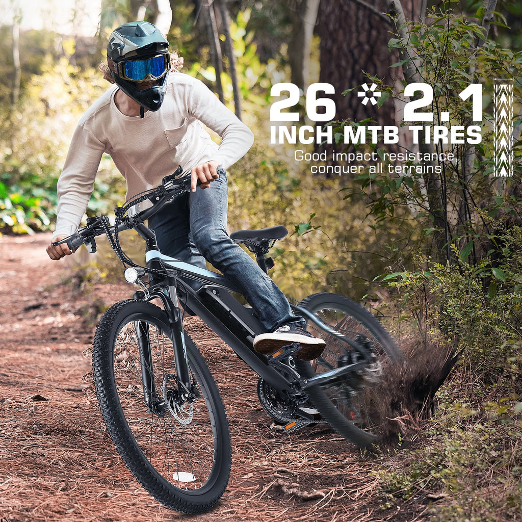 26" Electric Mountain Bike with 48V Battery, Shimano 21 Speed, Lockable Suspension Fork G770305