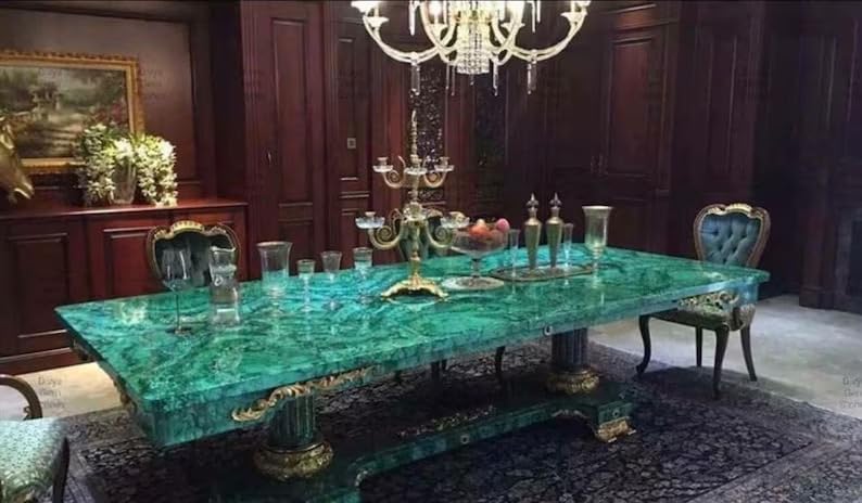 Semi Precious Malachite Gemstone Dining Table (60 x 36 Inches) X24370