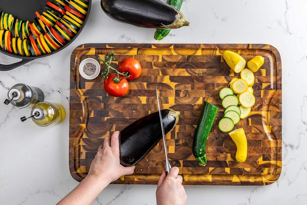 Acacia End Grain Cutting Board with Juice Groove, 24" x 16" x 1" R734