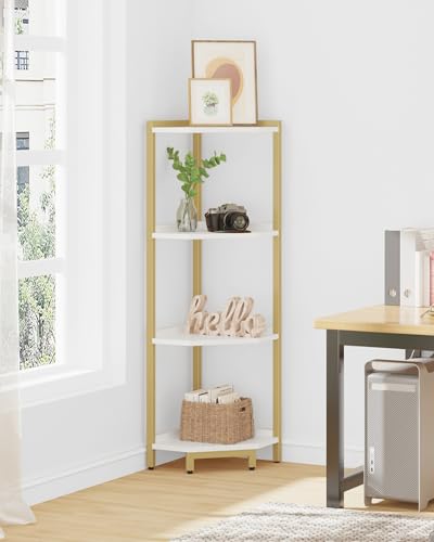 4-Tier White Corner Shelf with Metal Frame K8934