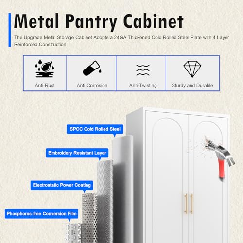 White 71 Inch Tall Metal Storage Cabinet with Doors and Shelves Y53735