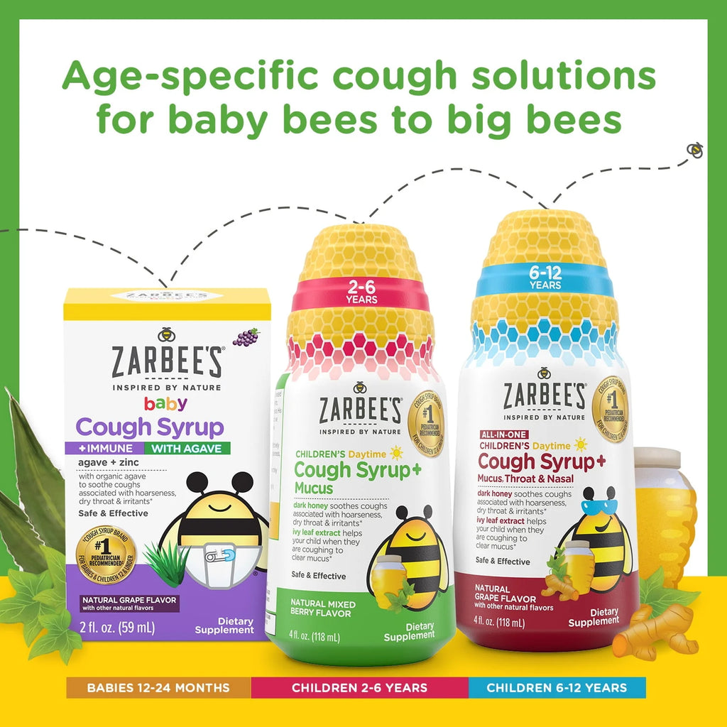 Kids Cough + Mucus Nighttime with Honey, Ivy Leaf, Zinc & Elderberry, Mixed Berry, 4FL Oz W325459