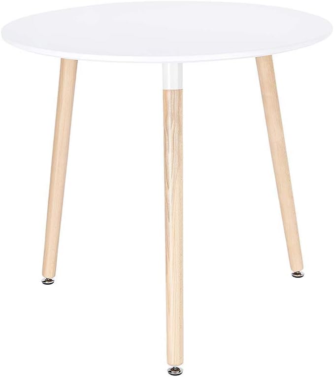 White Round Side Table with Beech Wood Legs Q412