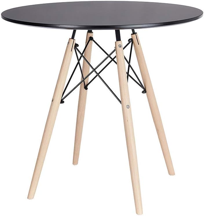 White Round Side Table with Beech Wood Legs Q412