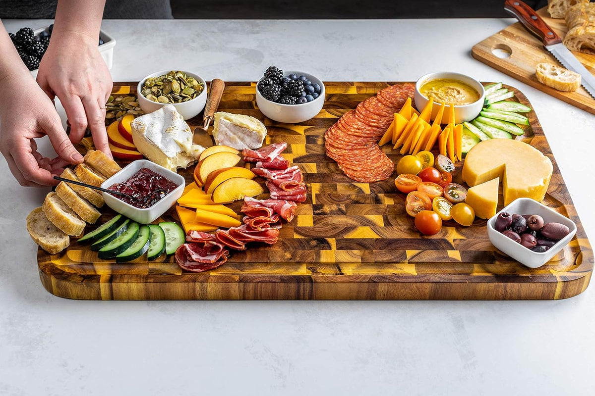 Acacia End Grain Cutting Board with Juice Groove, 24" x 16" x 1" R734