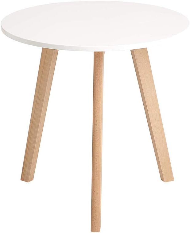 White Round Side Table with Beech Wood Legs Q412