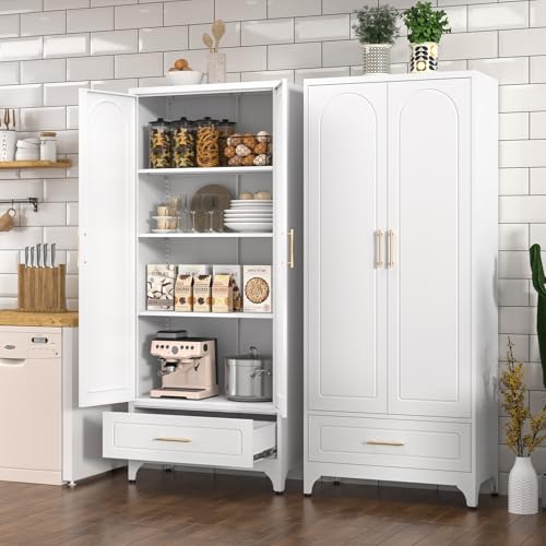 White 71 Inch Tall Metal Storage Cabinet with Doors and Shelves Y53735