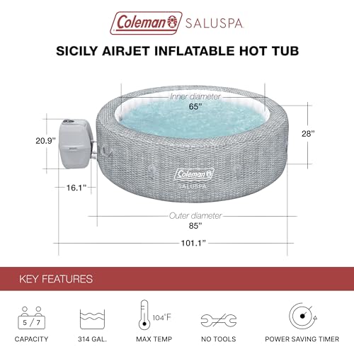 Grey Large Round Inflatable Hot Tub with 180 AirJets and EnergySense Cover L49013
