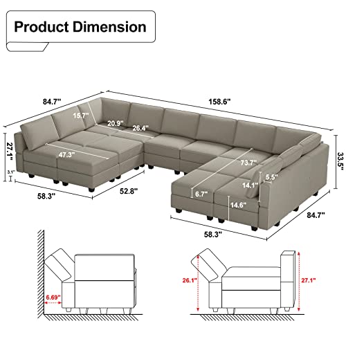 Oversized Modular U Shaped Sectional Sofa with Storage Velvet Black O3777