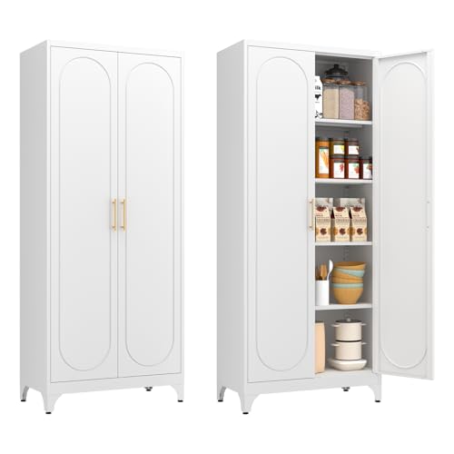 White 71 Inch Tall Metal Storage Cabinet with Doors and Shelves Y53735