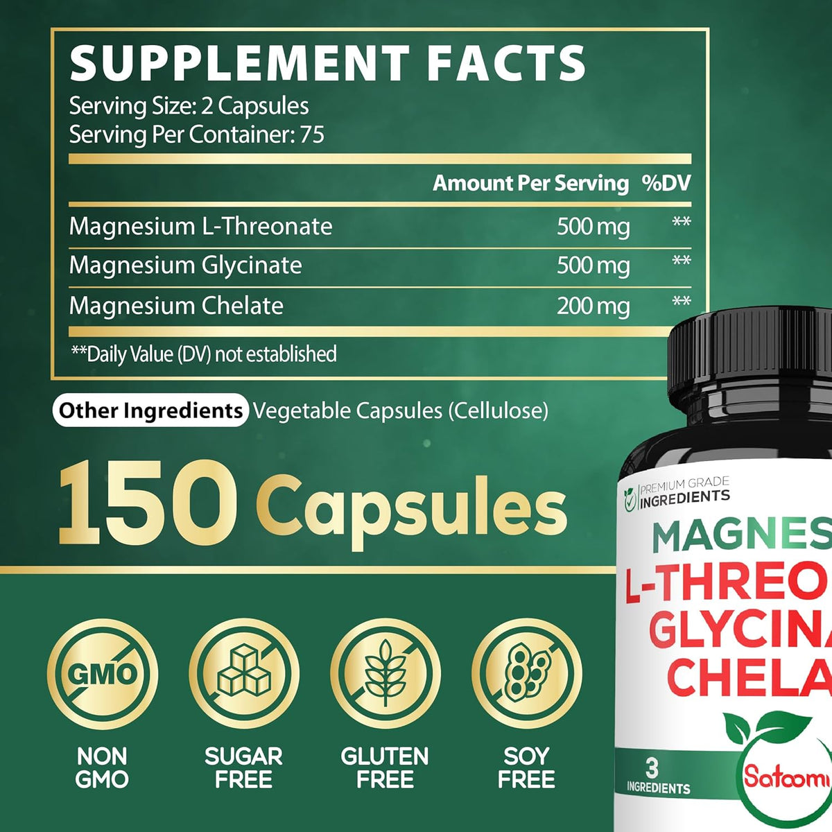150 Vegan Capsules 1200mg Magnesium Supplement Y274436